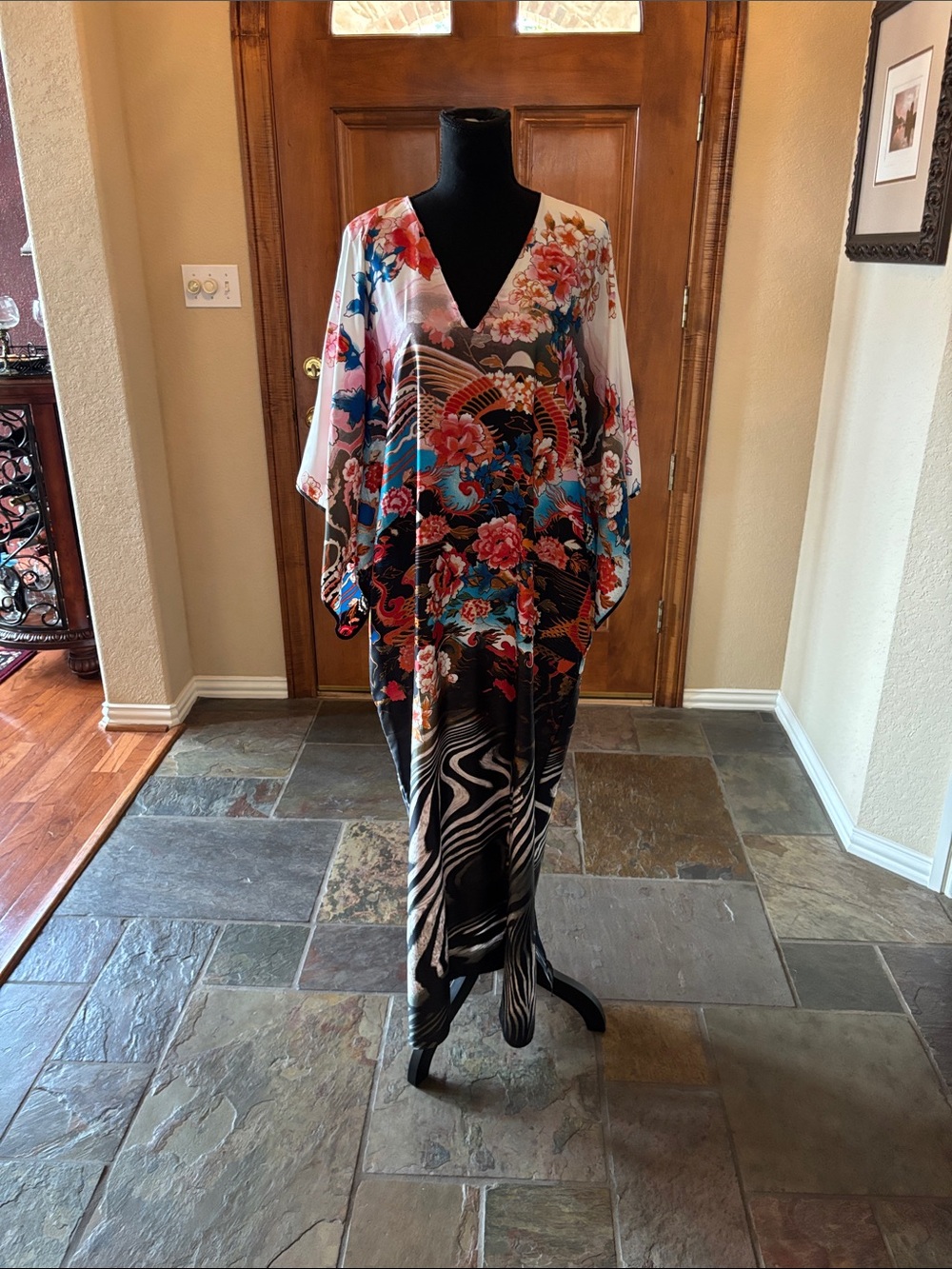 Natori Floral & Zebra Print Swim Coverup in Black, White, Blue, Pink